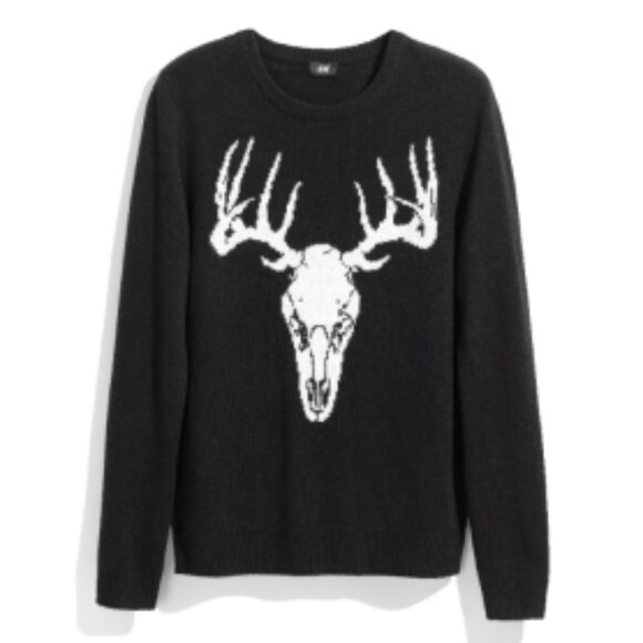 H&M Sweaters - H&M | Christmas Goth Wool Blend Sweater White Deer Skull Antler Design